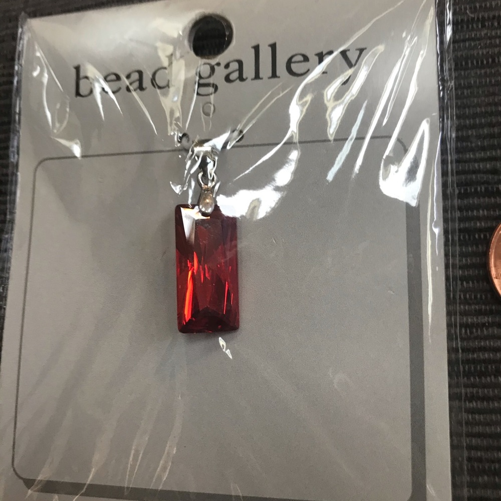 RUBY RED GENUINE CZ RECTANGLE RARE PENDANT